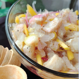 Ceviche de Corvina con Choclo y Mango